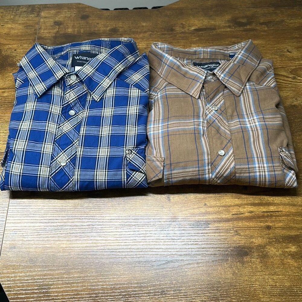 Wrangler Pearl Snap Front Shirt Bundle size 4XL Plaid Western Unhemmed Set of 2